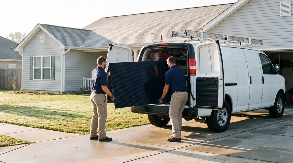 Solar professionals preparing for a home installation